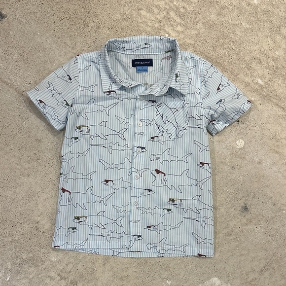 Andy & Evan Blue Shark Pattern Shirt - Picture 1 of 6